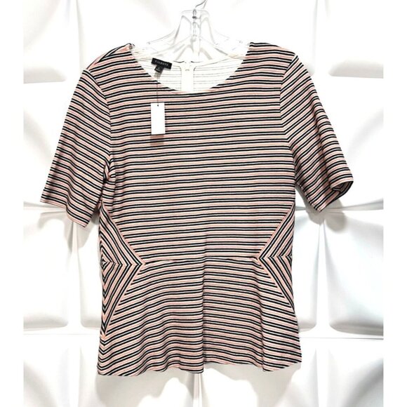Talbots Sz S Textured Coral Pink Black White Striped Knit Peplum Top NWT NEW - Picture 1 of 5